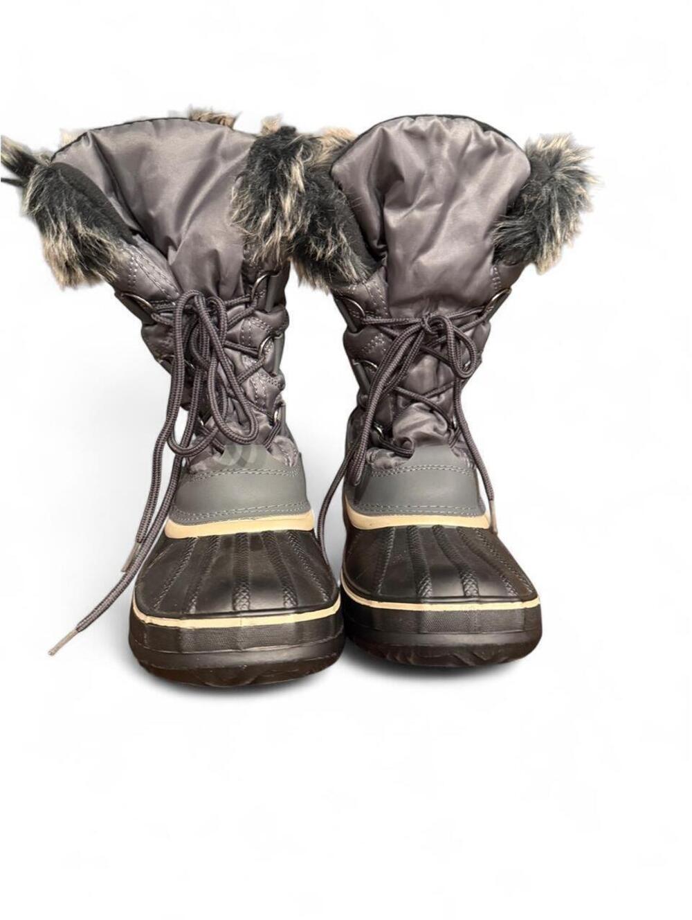 Women's Brown and Gray Ankle Winter Boots with Faux Fur Trim